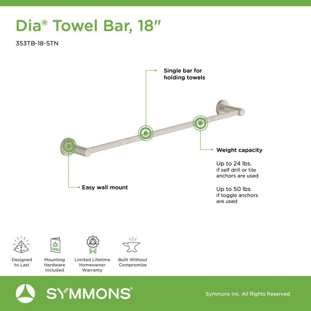 Dia 18 Inch Towel Bar with Mounting Hardware, Satin Nickel