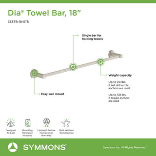 Dia 18 Inch Towel Bar with Mounting Hardware, Satin Nickel