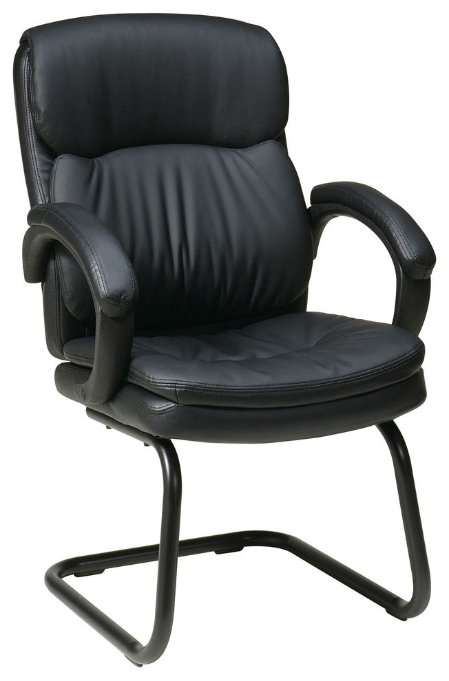 Bonded Leather Visitors Chair With Padded Arms and Sled Base