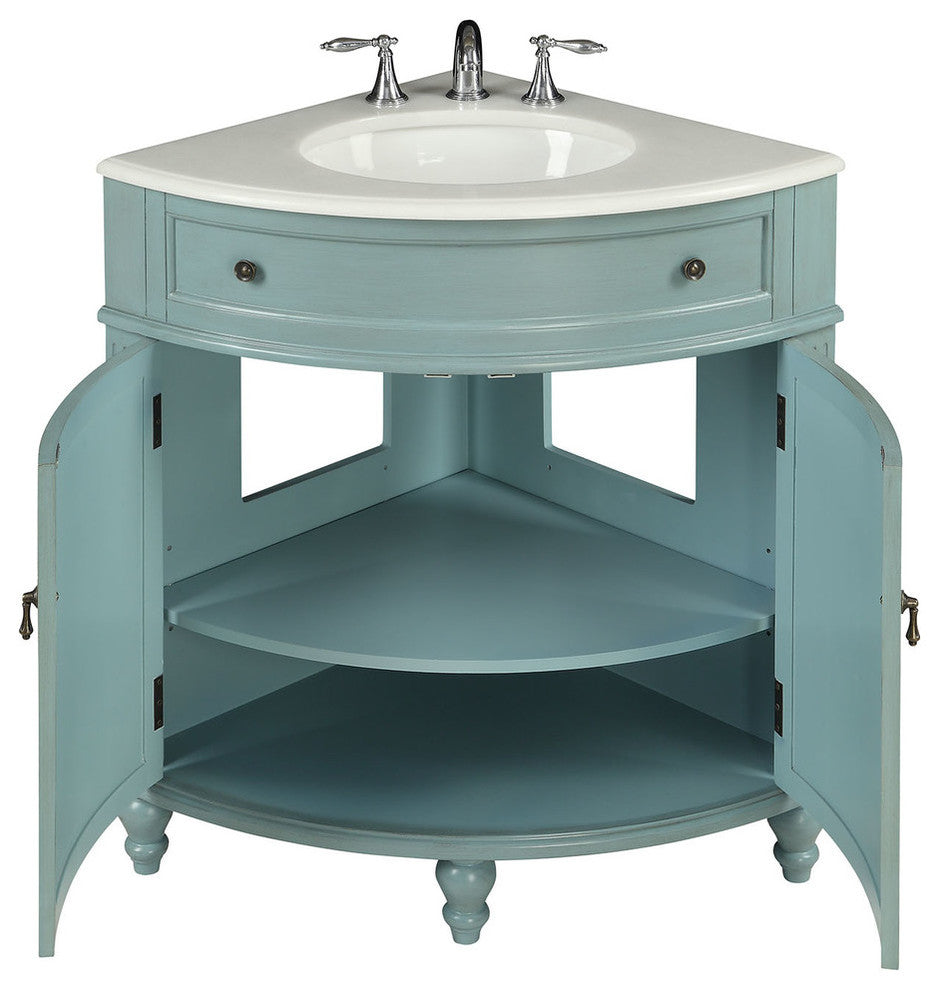 Vantage Corner Vanity, Light Blue, 24"