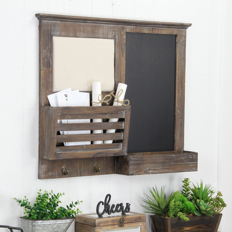 Wooden Wall Shelf With Pinboard And Chalkboard