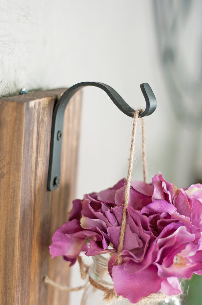 Mason Jar Sconce Wall Decor Walnut Color Purple Flower Wide Hook with Lighting