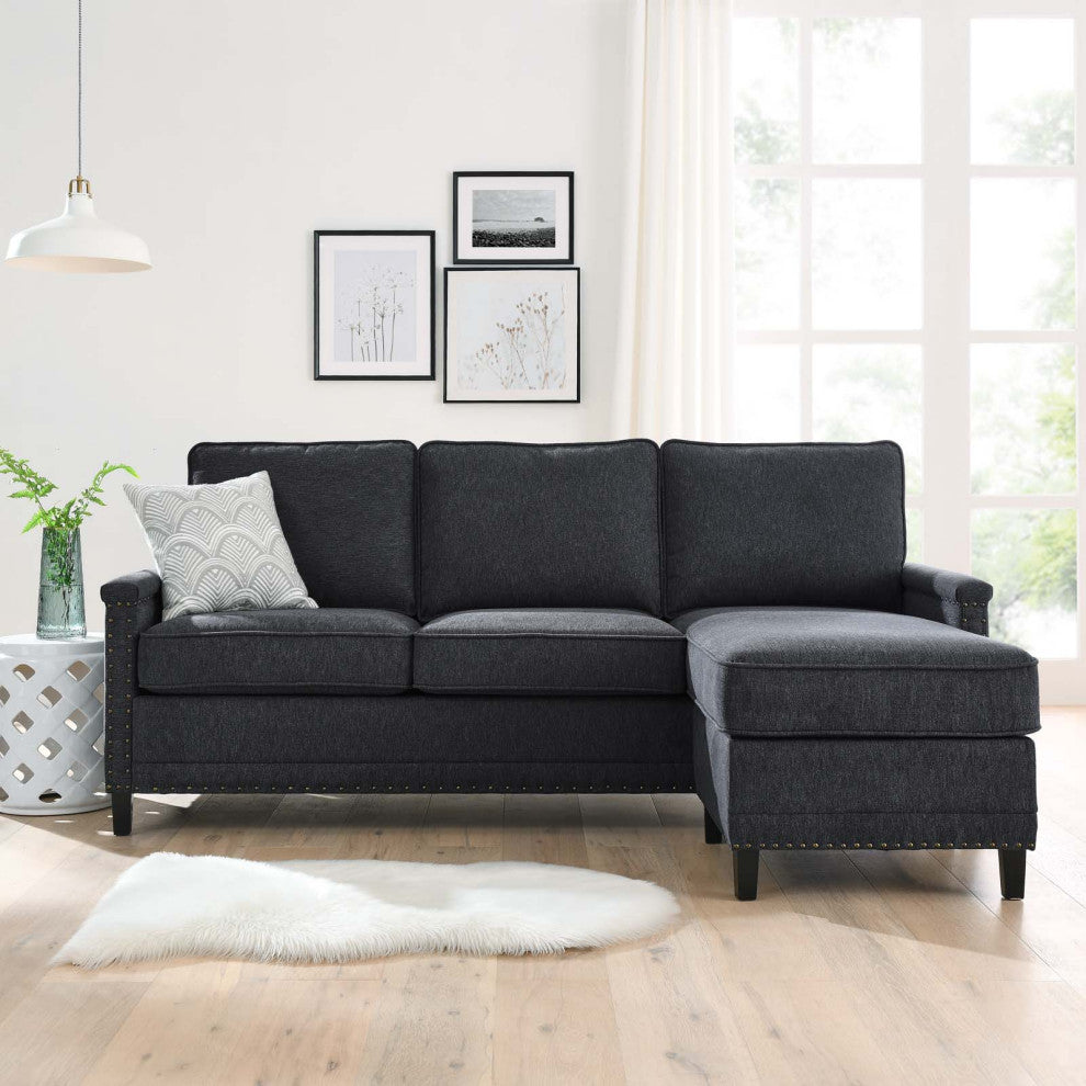 Sofa, Fabric, Dark Gray, Modern, Living Lounge Room Hotel Lobby Hospitality