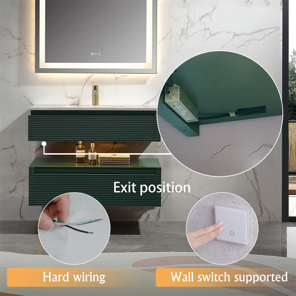 36" Solid Wood Wall-Mounted Bath Vanity Set, Green