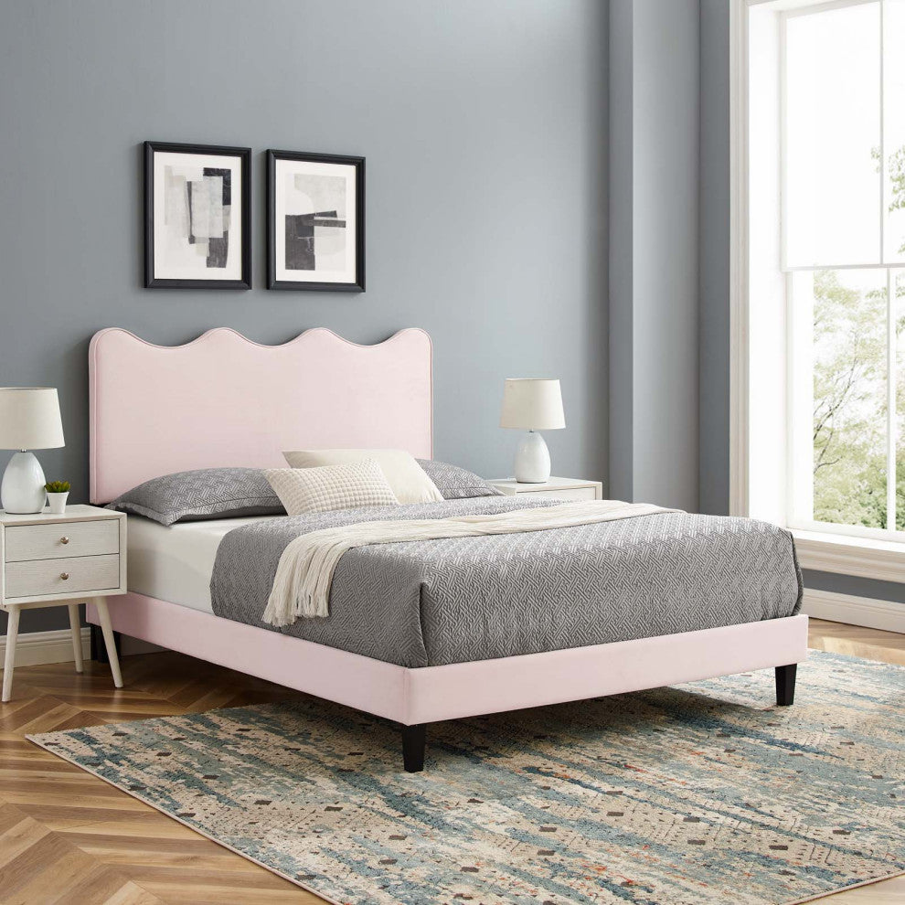 Current Performance Velvet Full Platform Bed, Pink
