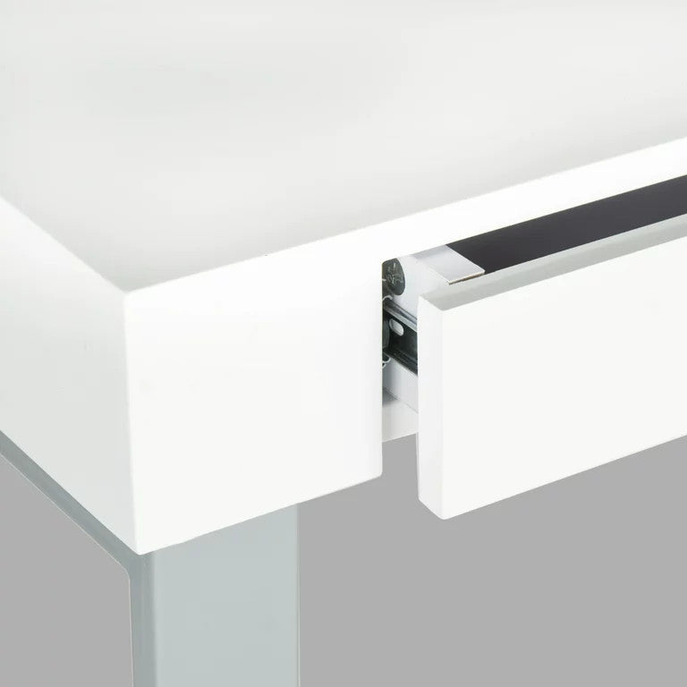 Contemporary Desk, Glam Design With Gray Painted Iron Legs & Lacquered White Top