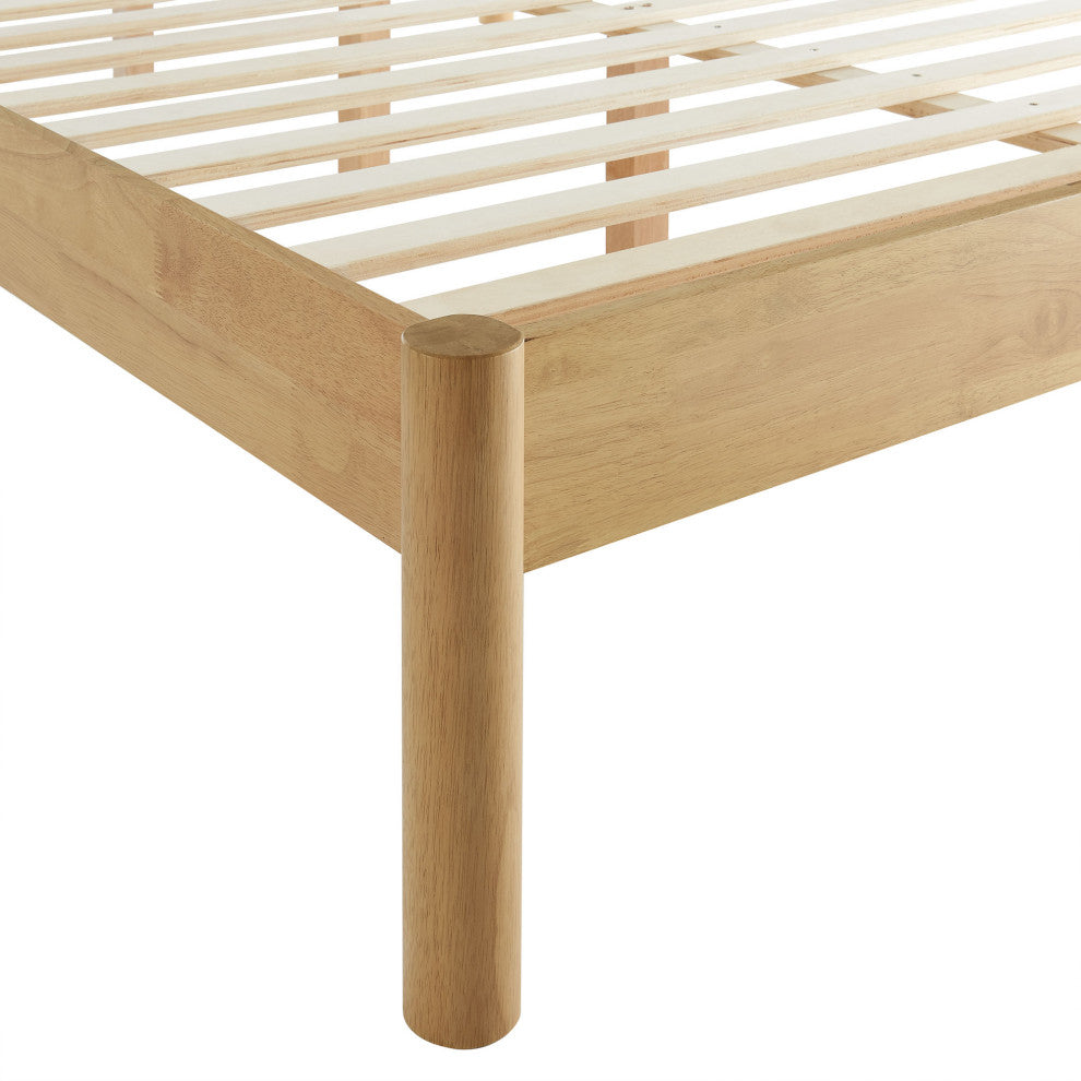 Olea Channel Tufted Boucle Solid Wood King Platform Bed, Feather Oak