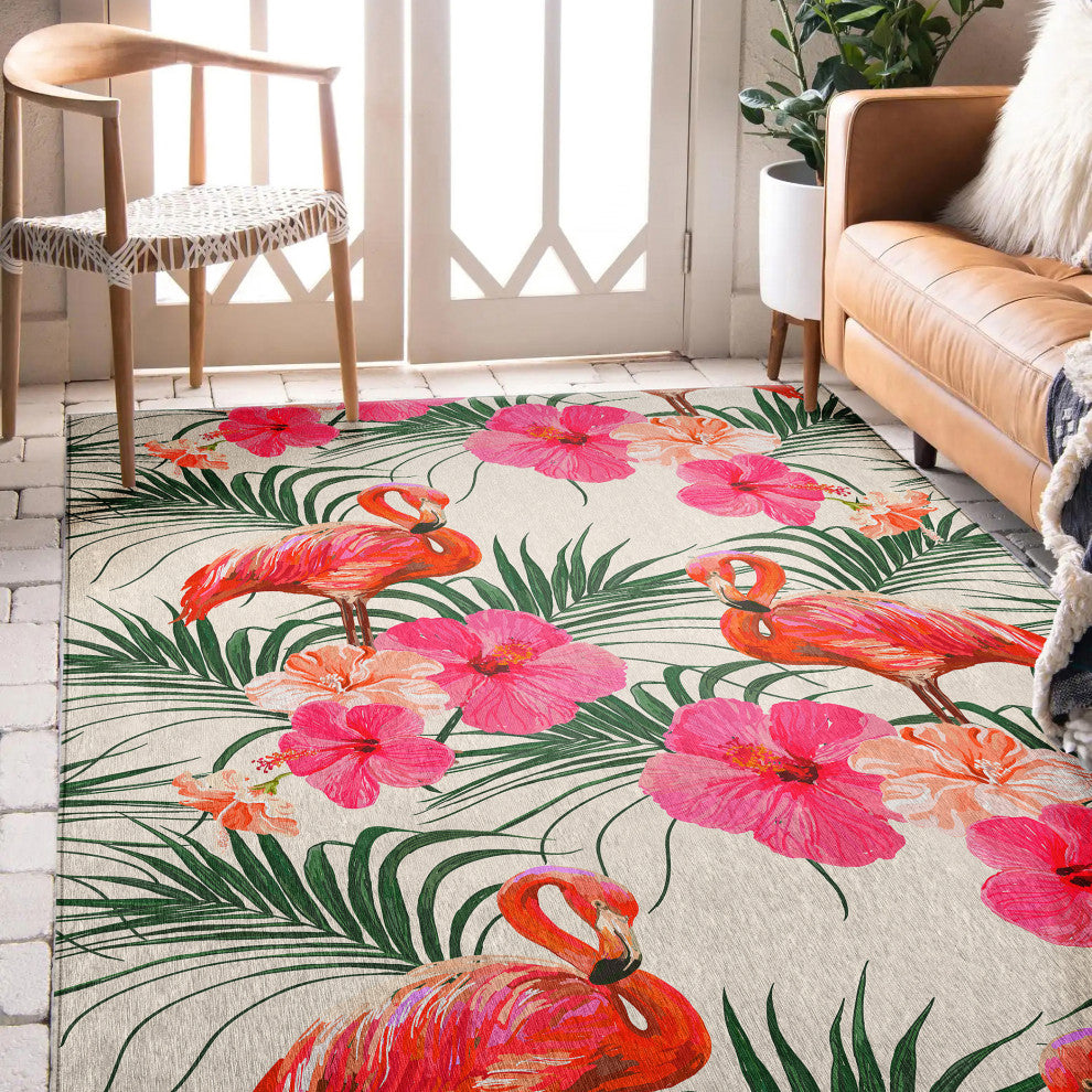 Indoor/Outdoor Tropics TC12 Ivory Machine Washable 3' x 5' Rug