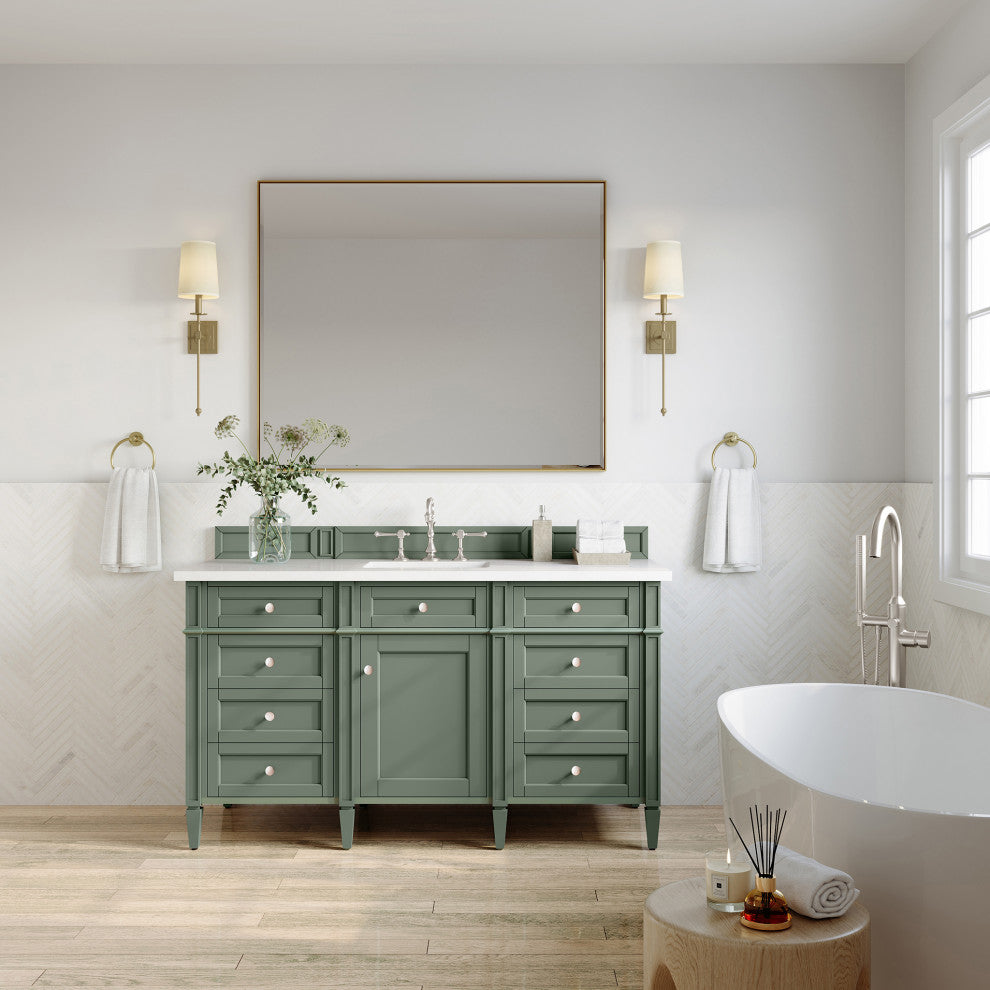Brittany 72" Double Vanity, Smokey Celadon,  White Zeus Quartz Top