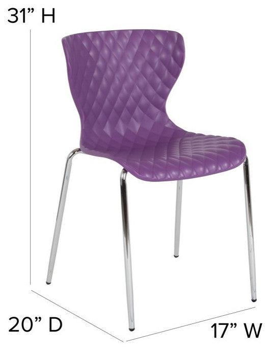Set of 4 Stackable Dining Chair, Ripple Diamond Patterned Seat, Purple