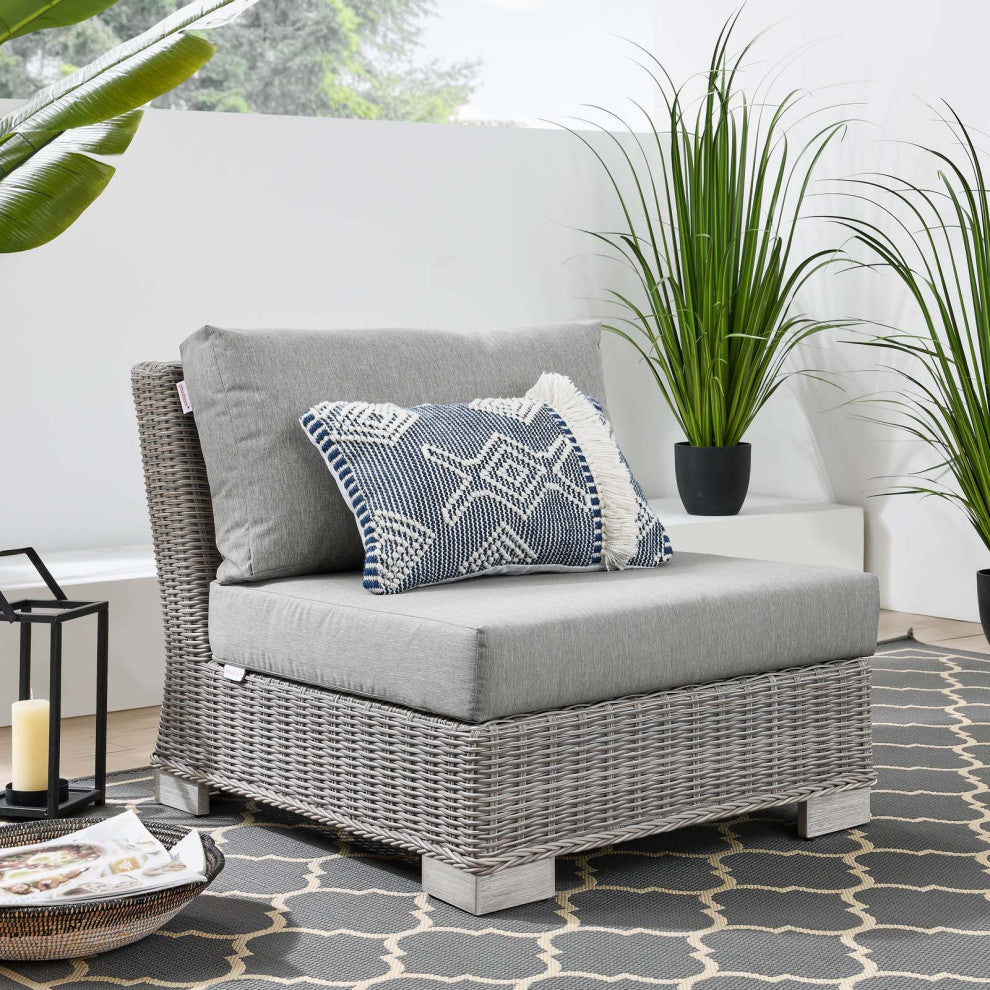 Lounge Chair, Rattan, Wicker, Gray, Modern, Outdoor Patio Balcony Garden