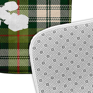 Green Rectangular Snow Flake on Plaid Pet Feeding Mat for Dogs or Cats