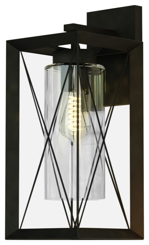 Milton 1-Light Matte Black Transitional Outdoor Wall Lantern Clear Glass
