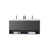 Matera Wall Mount Modern Bathroom Vanity, Charcoal, 60", White Countertop
