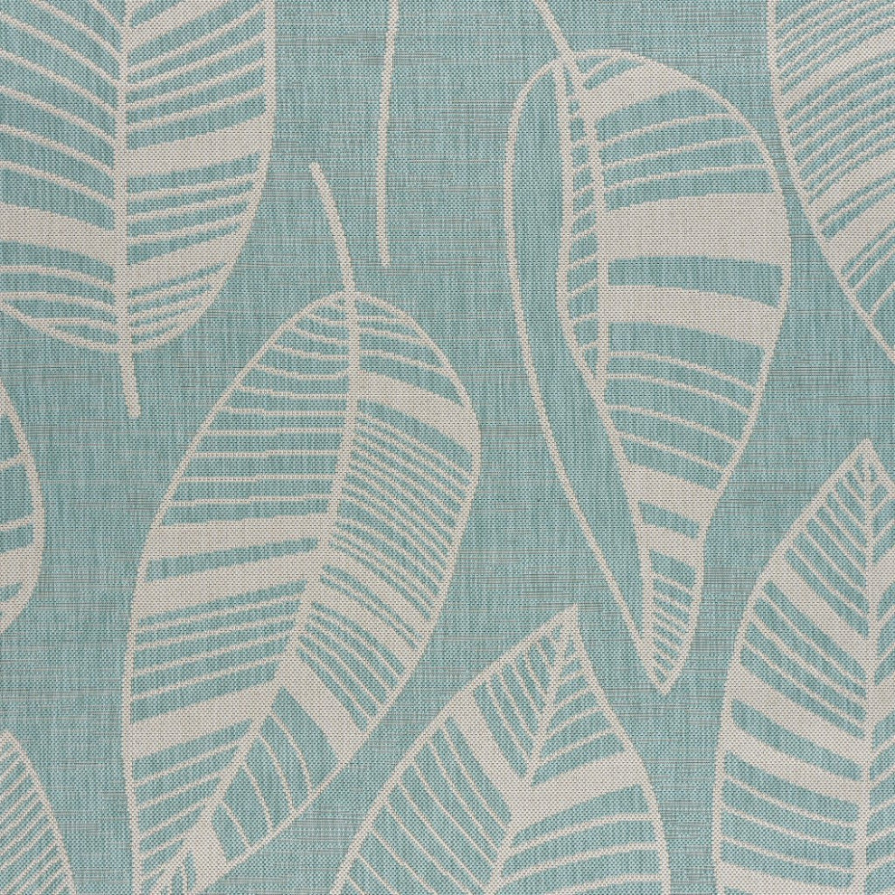 8" x 10" Teal Leaves Indoor Outdoor Area Rug