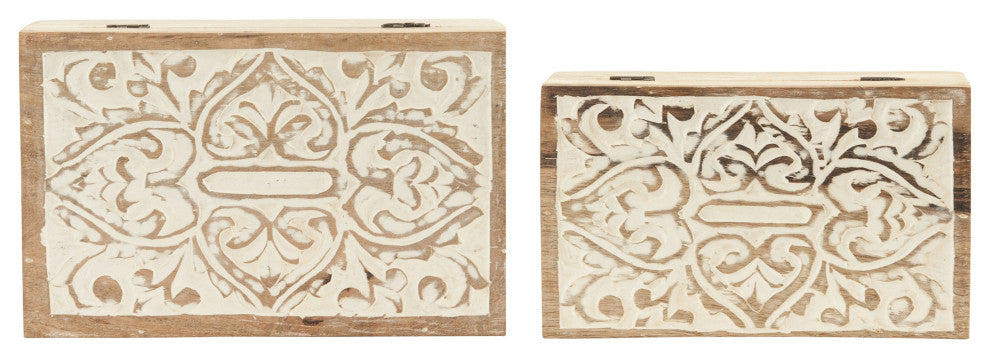 Handcarved and Whitewashed Mango Wood Boxes