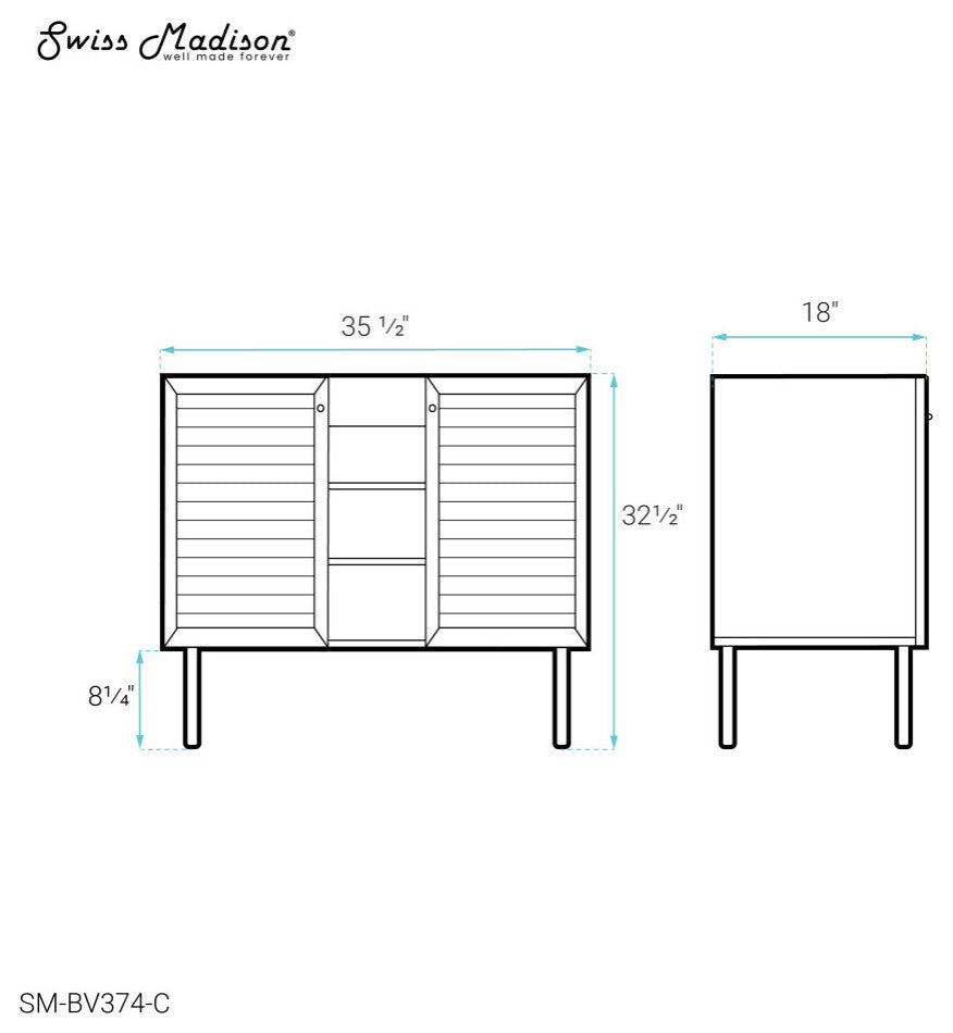 Bron 36" Bathroom Vanity, Oak- Cabinet Only