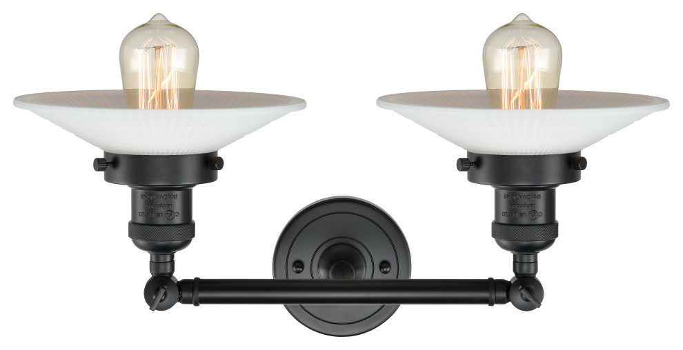 Halophane 2-Light Bath Vanity-Light, Matte Black, Matte White Halophane
