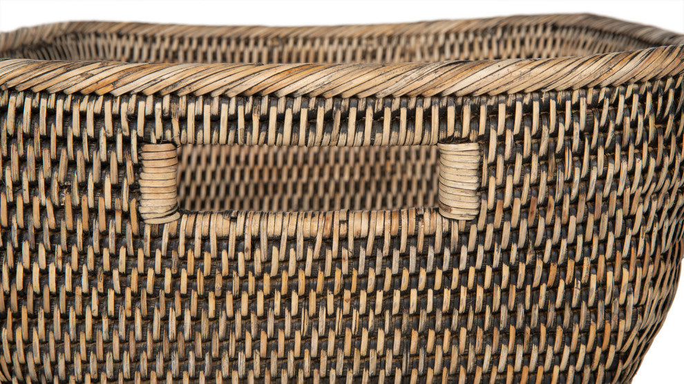 La Jolla Oblong Rattan Storage and Shelf Basket, Black-Wash