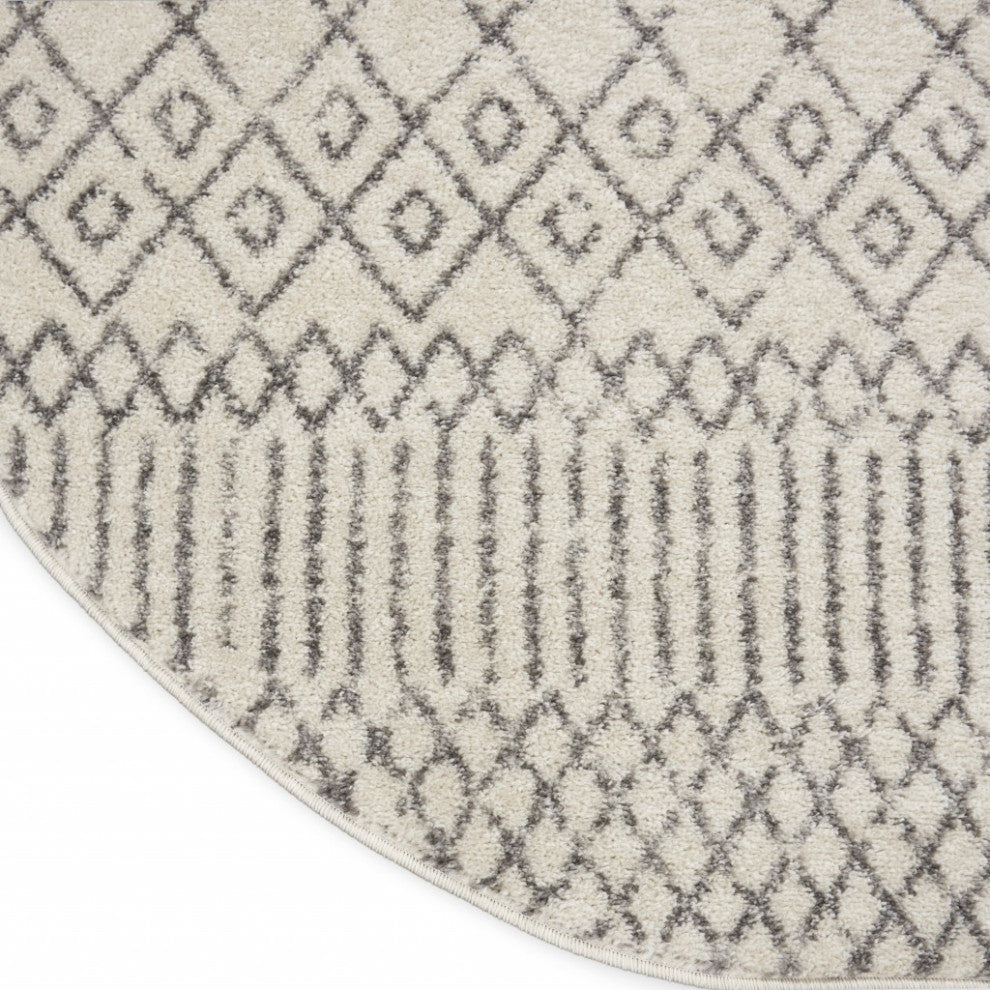 8" Round Ivory and Gray Geometric Area Rug