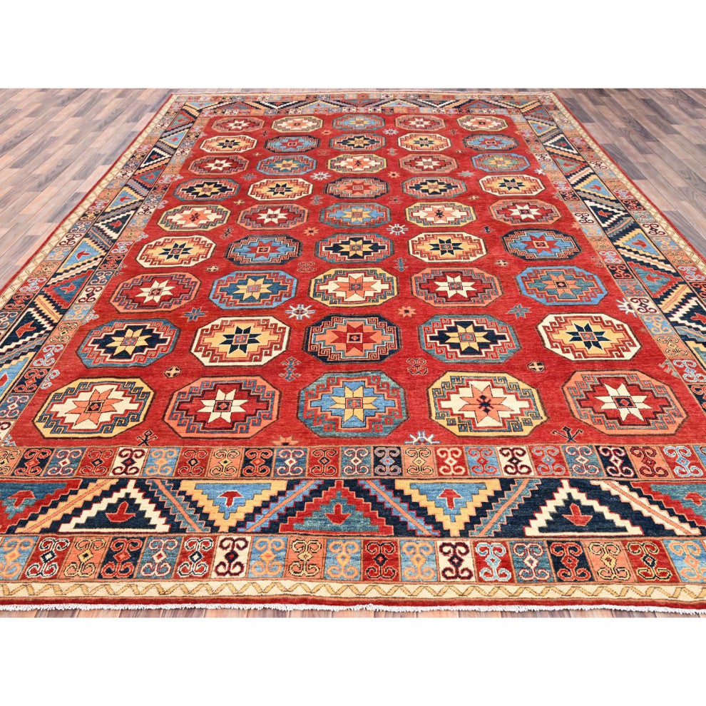 Cardinals Red Afghan Ersari Design Hand Knotted Natural Wool Rug 10'x13'10"