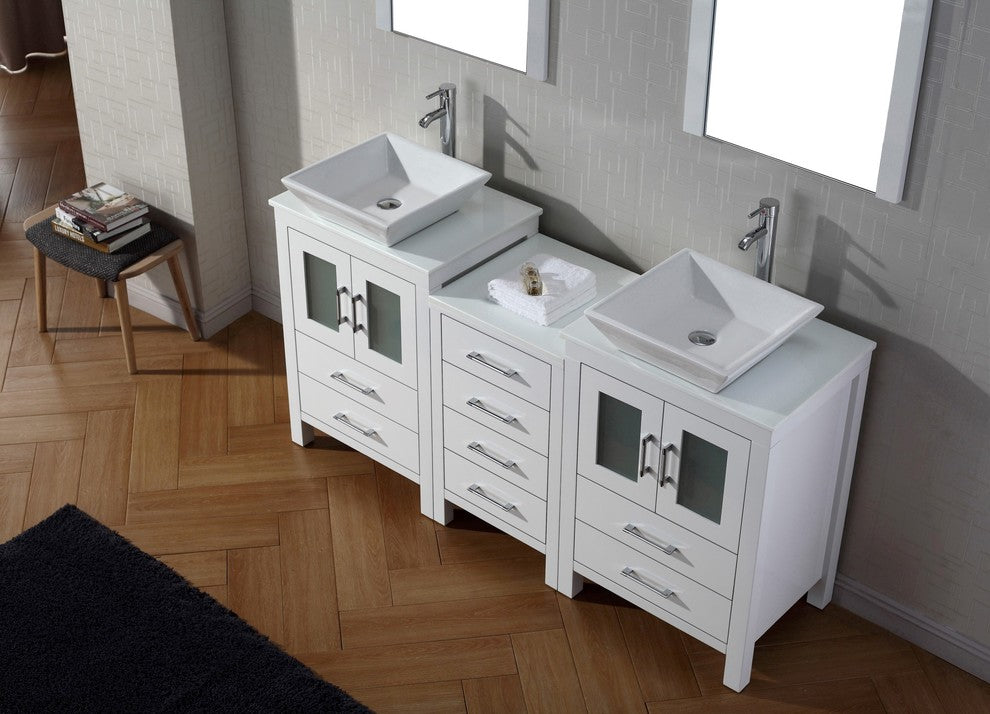 Dior 66" Double Bathroom Vanity, White With White Engineered Stones