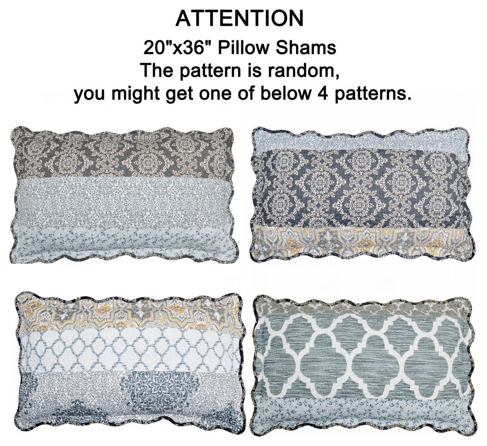Serenta Floral Medalion 9-Piece Bed Spread Set, Gray, King, 122"x106"