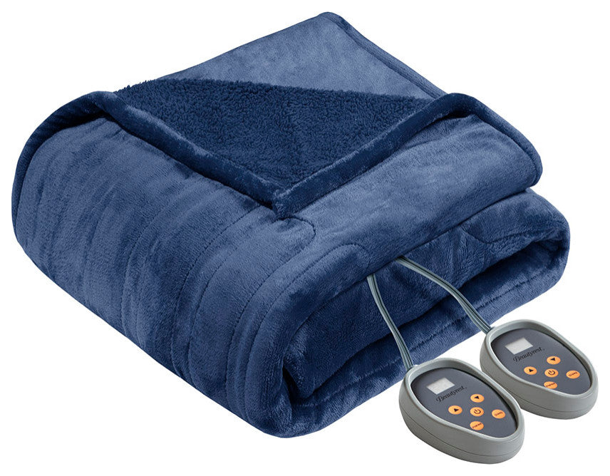 Beautyrest Heated Microlight to Berber Blanket, Indigo