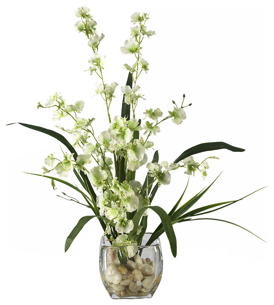 Dancing Lady Orchid Liquid Illusion Silk Flower Arrangement, Green
