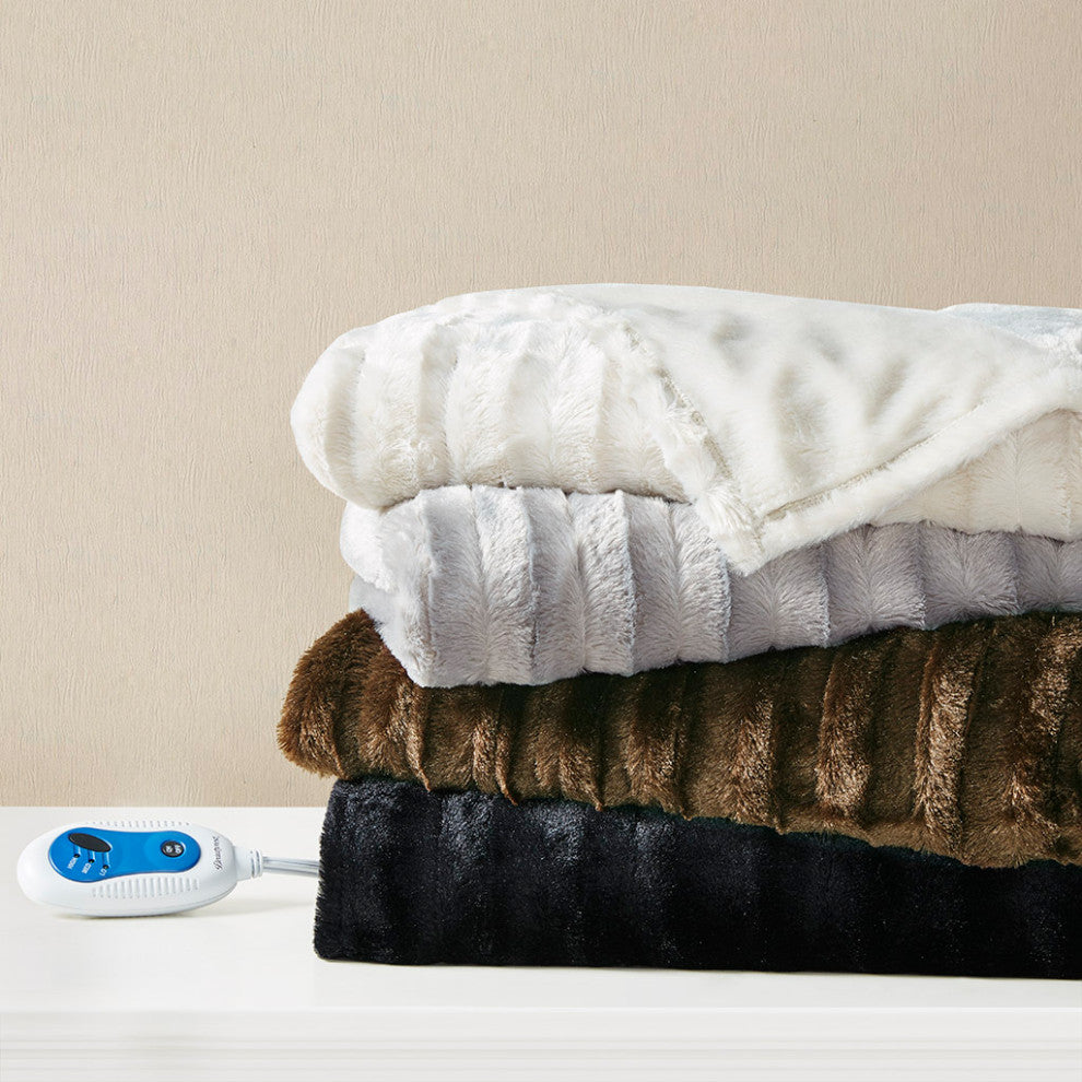 Beautyrest Heated Duke Faux Fur Heated Throw, Ivory