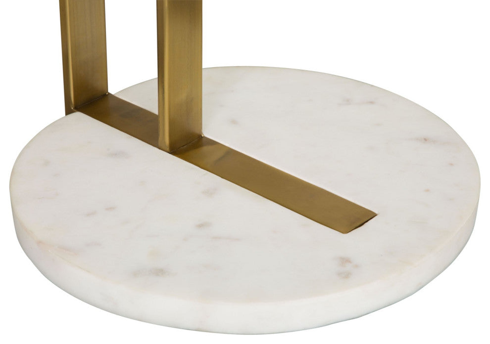 Sofa Side Table, Round, Artificial Marble, Iron Metal, Gray, Gold, White