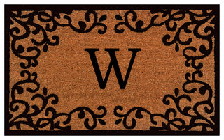 Chateaux Monogram Doormat, 18"x30", Natural, Black, Letter W