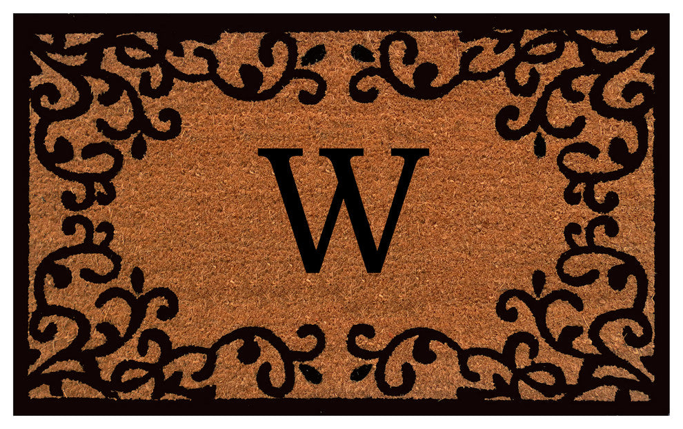 Chateaux Monogram Doormat, 18"x30", Natural, Black, Letter W