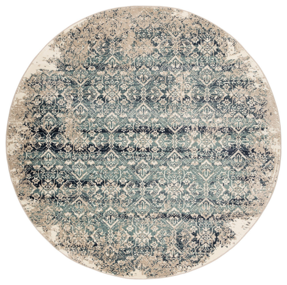 Heritage Anna Distressed Moroccan Area Rug, Ivory/Blue, 7'7 X 7'7ro