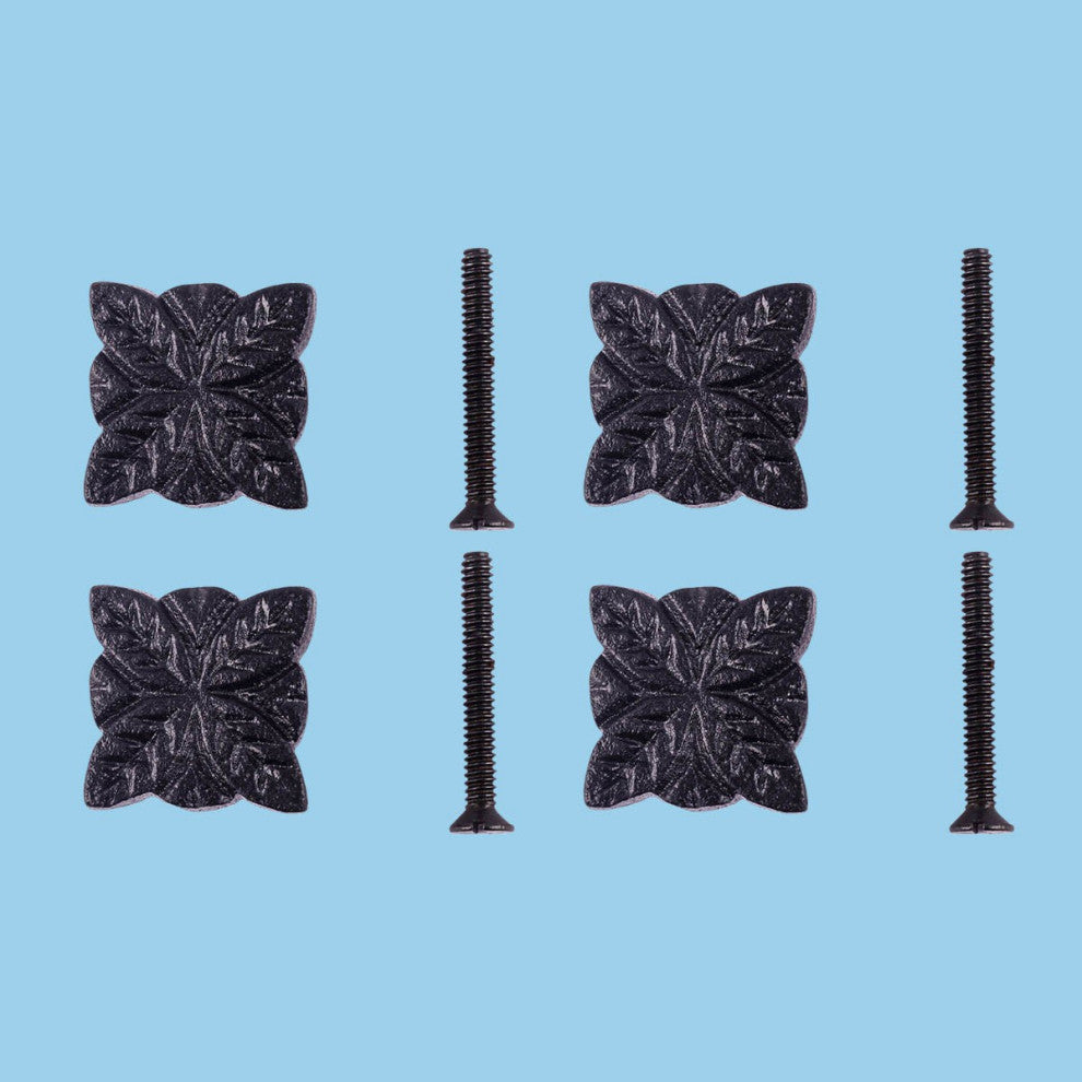 Flower Cabinet Hardware Iron Cabinet Knob Black Pack of 4