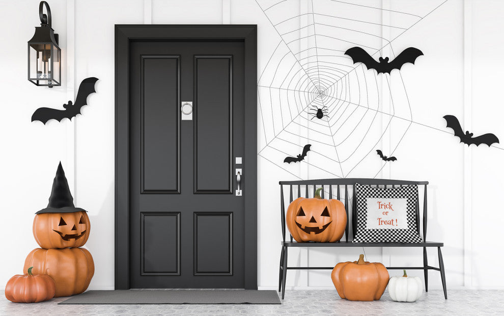 Halloween Trick or Treat Checks Indoor/Outdoor Throw Pillow, Black, 20"x20"