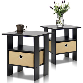 Espresso Petite End Table Bedroom Night Stand, Set of Two