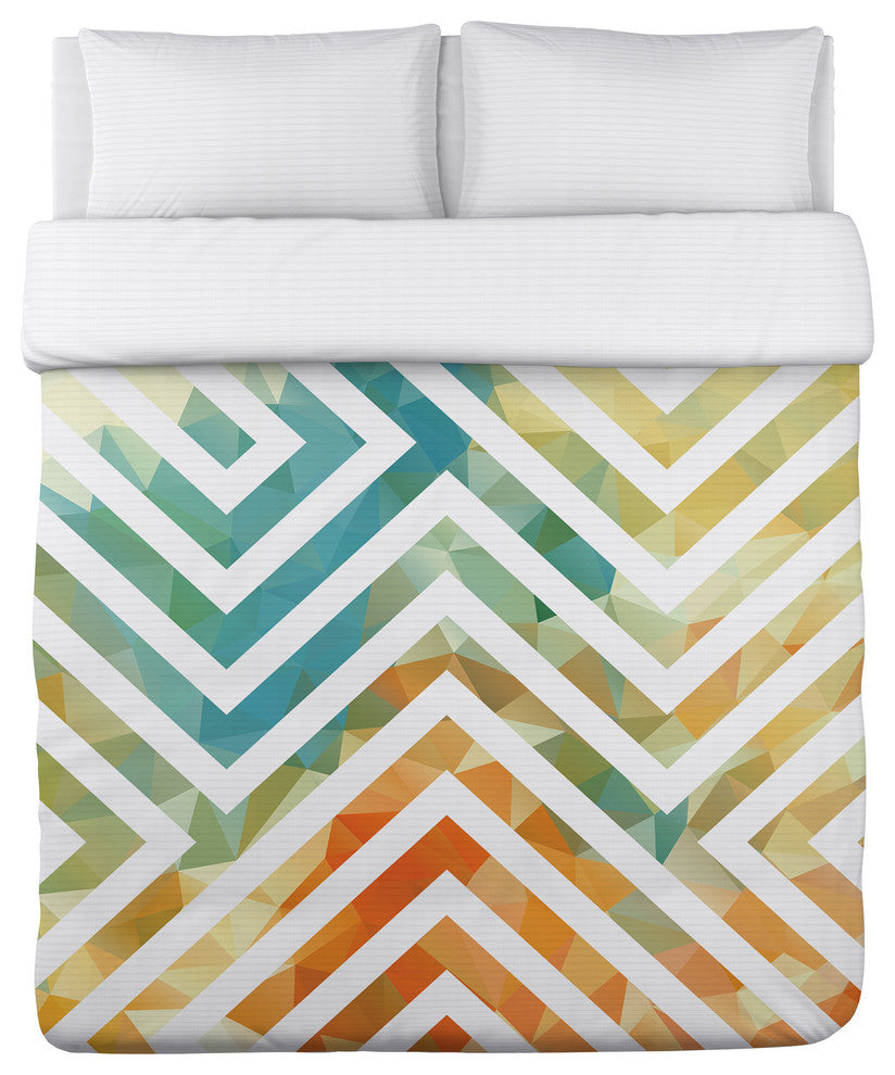 Mila, White Multi Lightweight Full Queen Duvet Cover