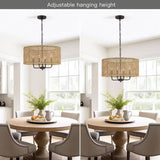 20" 4-Light Bohemian Coastal Drum Chandelier with Seagrass Hand Woven Shade