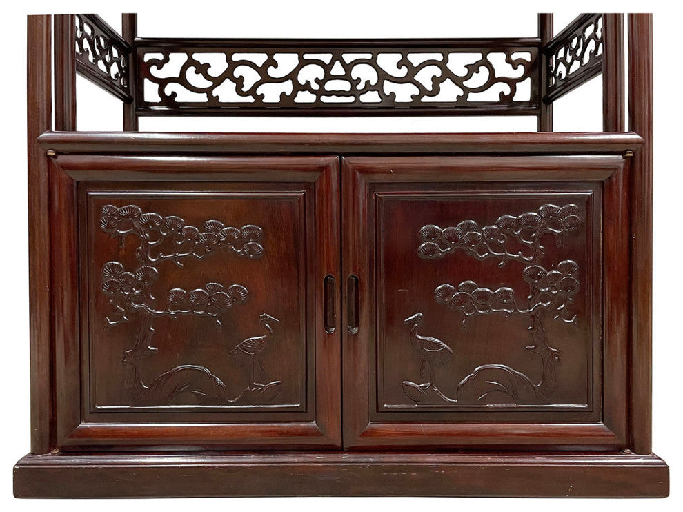 Consigned 20th Century Chinese Hand Carved Rosewood Book Shelf/Display Cabinet