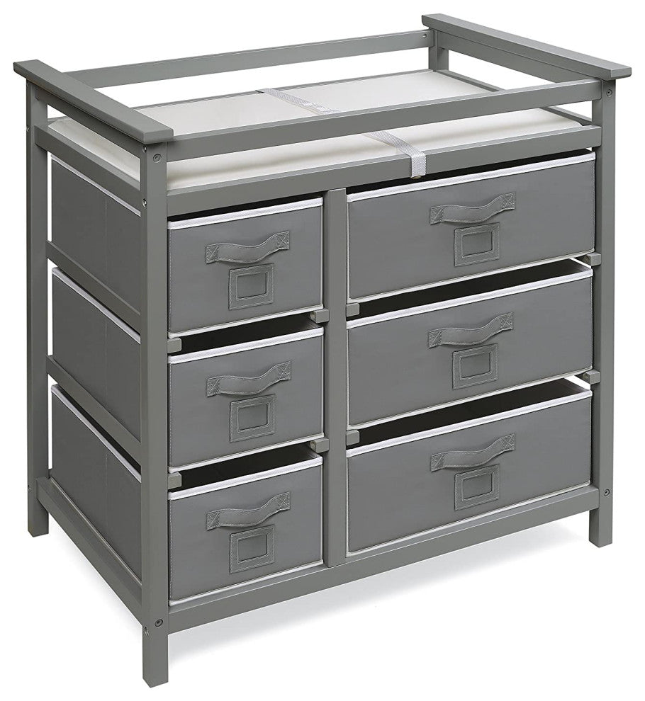 Modern Baby Changing Table with 6 Storage Baskets and Pad, Gray