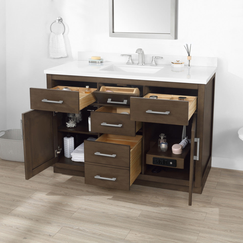 Ove Decors Bailey 48" Single Sink Vanity, Almond Latte With Black Hardware
