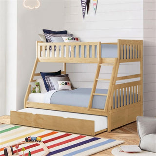 Lexicon Bartly Pine Wood Twin/Full Bunk Bed with Twin Trundle in Natural Pine