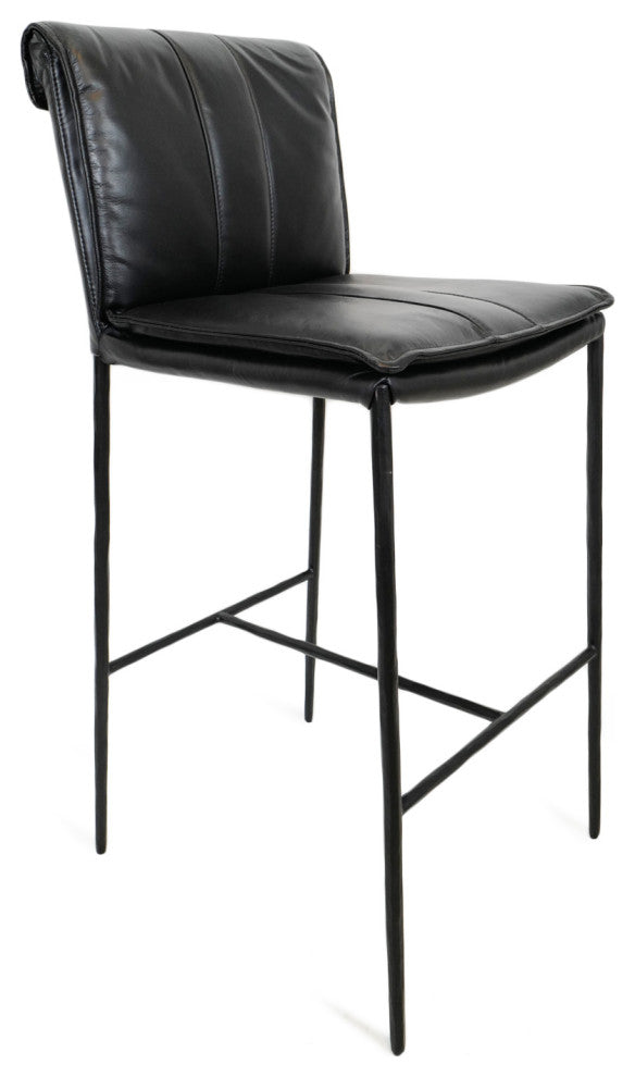 Bentley Black Leather Bar Stool
