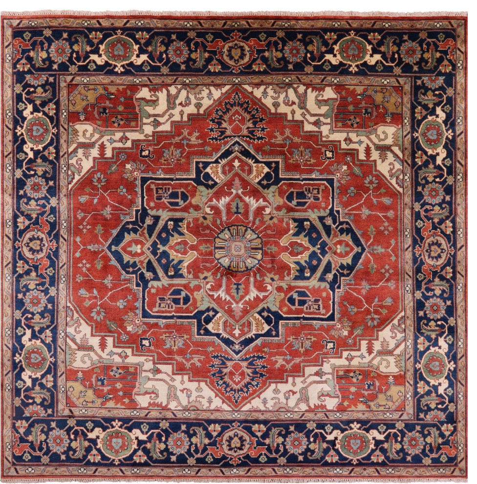 10' Square Heriz Serapi Hand Knotted Wool Rug - Q16002