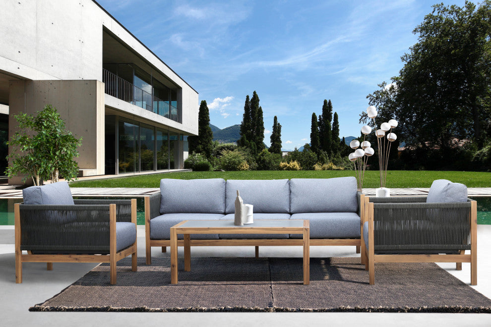 Sienna Outdoor Eucalyptus Sofa, Teak Finish With Gray Cushions