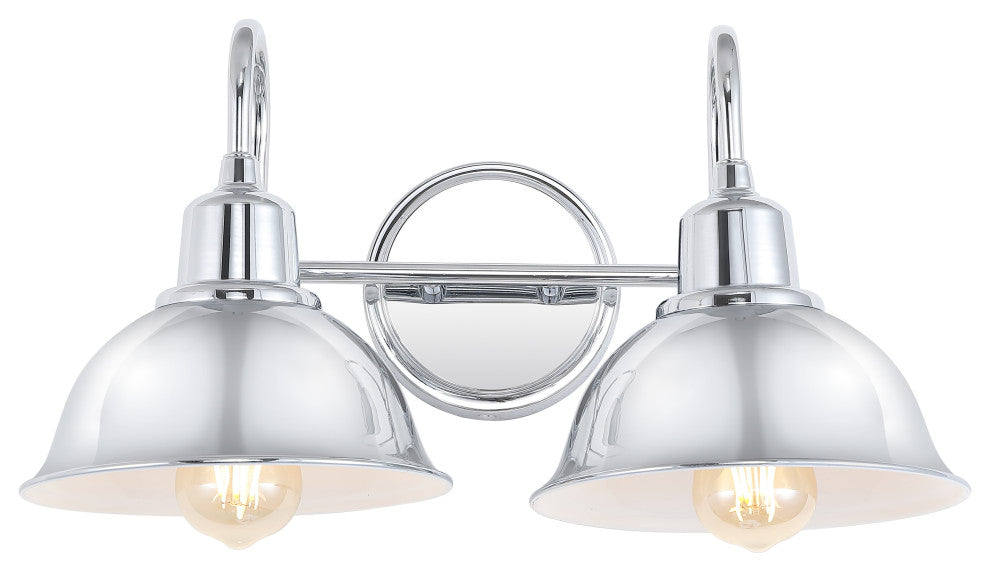 Frisco Farmhouse Industrial Iron LED Vanity, Chrome, 2-Light