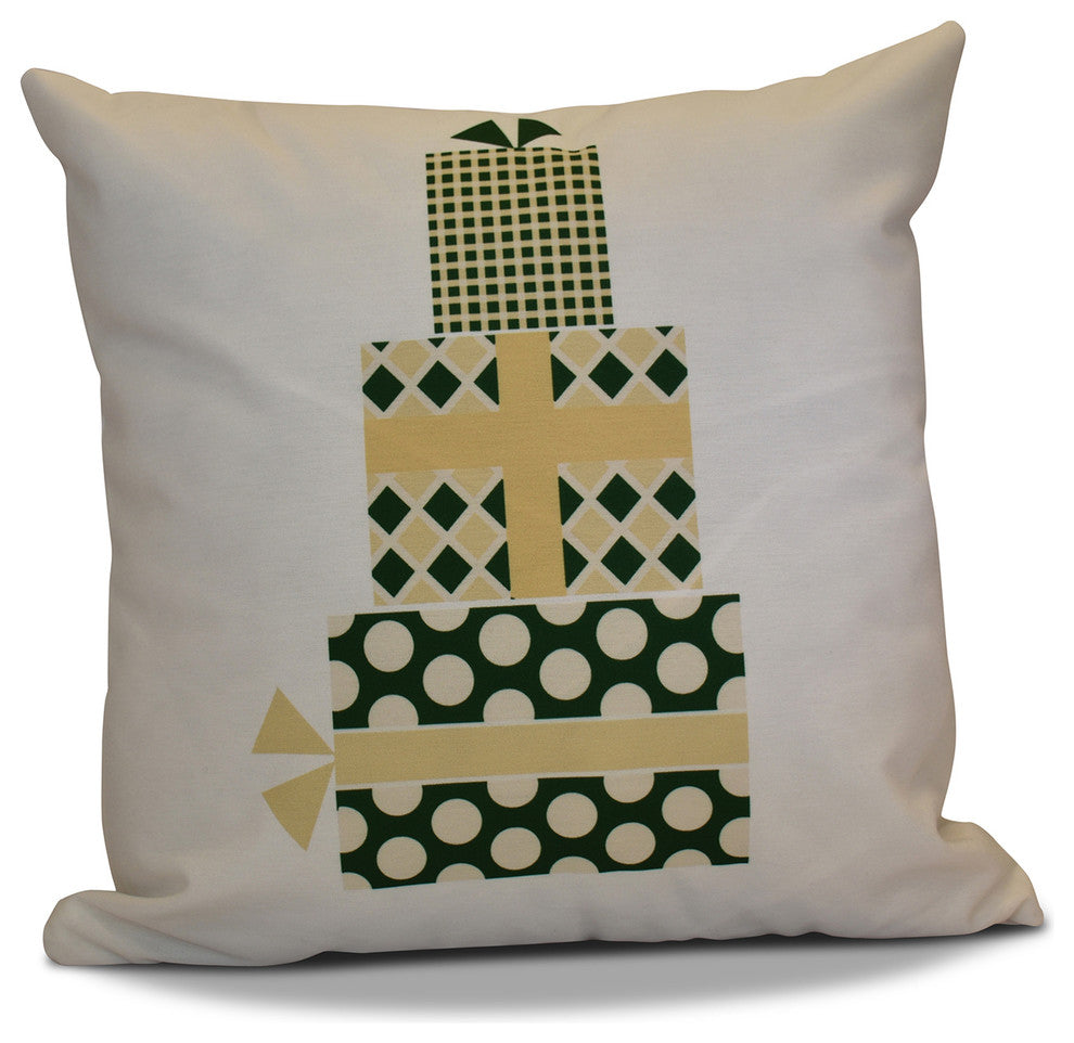 Decorative Holiday Pillow Geometric Print, Taupe, 16"x16"
