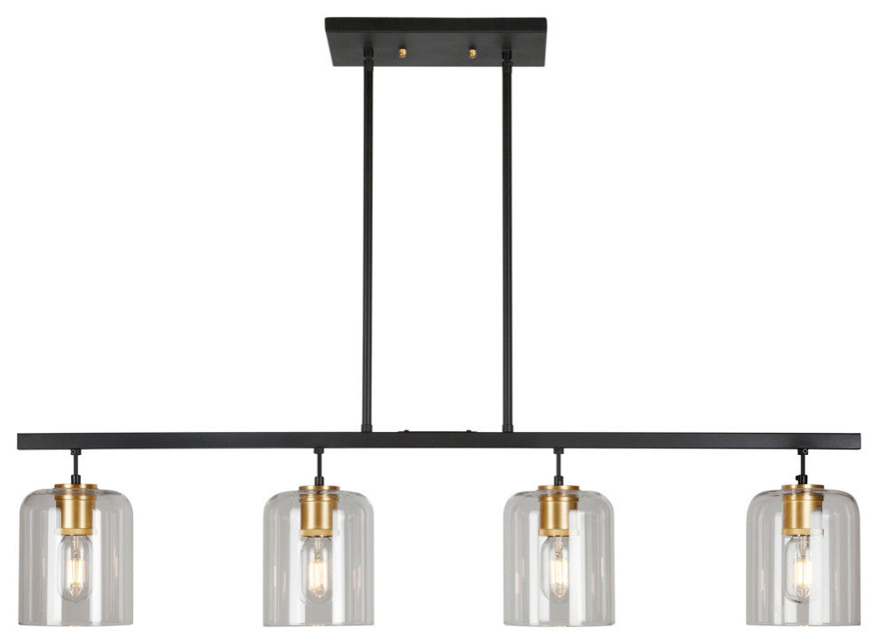 4-Light Linear Chandelier, Black and Soft Gold