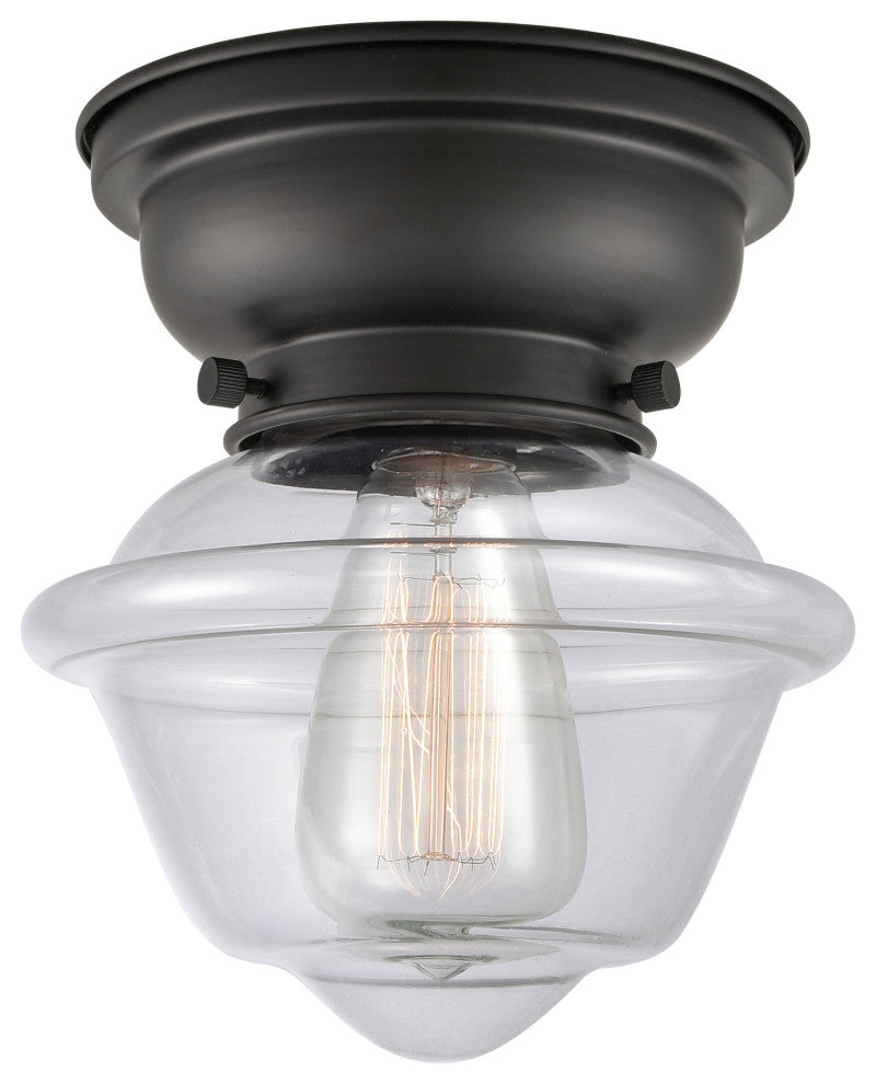 Small Oxford 1-Light Flush Mount, Matte Black, Clear